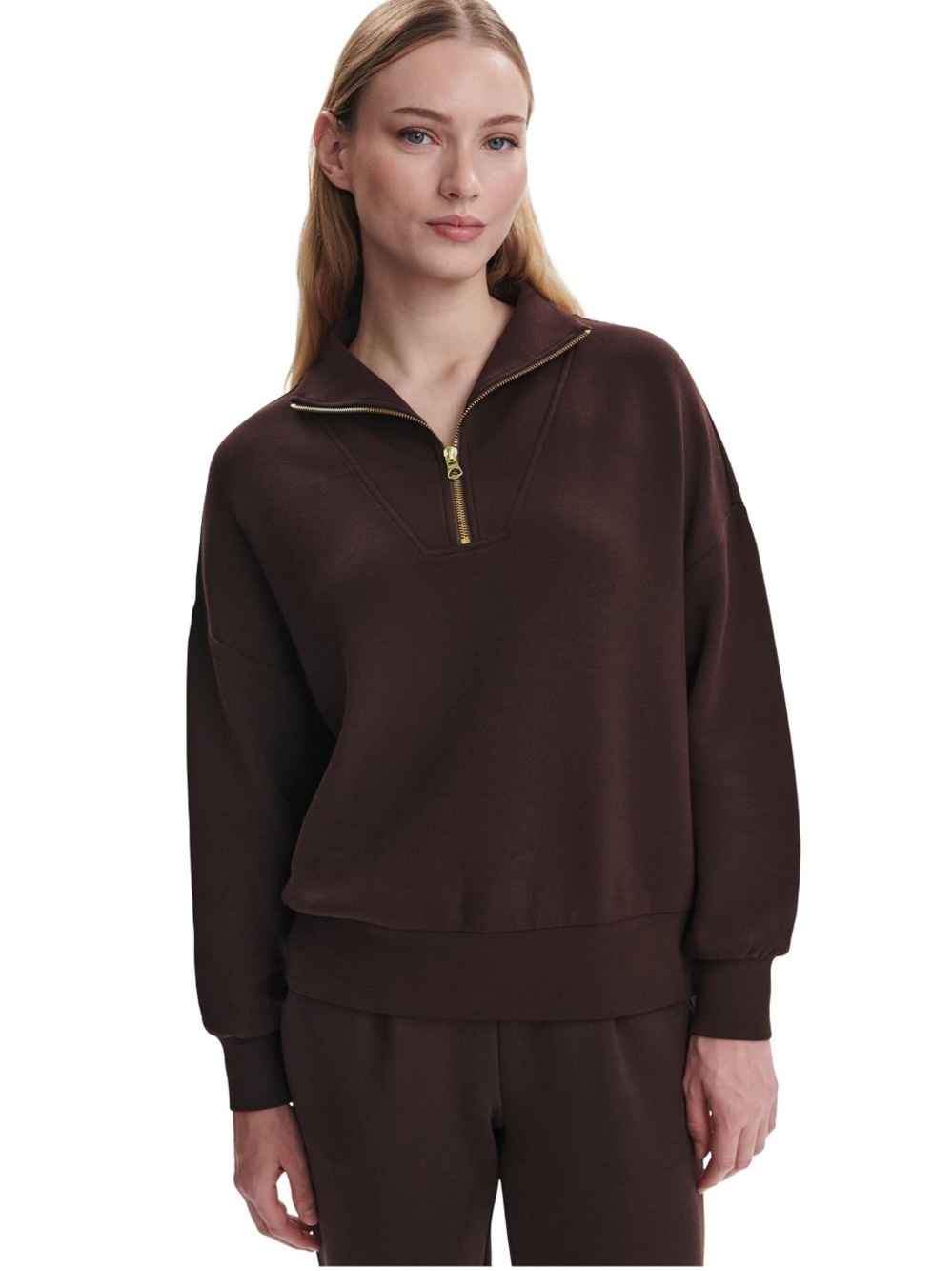 Varley Double Soft Brown Half-Zip Pullover Sweatshirt size small